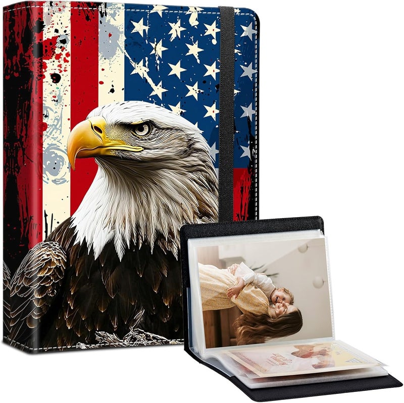 SichKards Photo Album 4x6-120 Photos Capacity,PU Leather Cover with Elastic Band,High Definition Waterproof PP Pages for Family Wedding Anniversary Baby Record,Eagle American Flag - Image 1